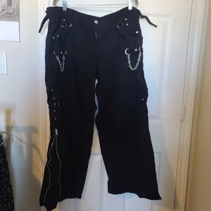 TRIPP NYC Black Silver Grommets Skulls Chain Link Baggy y2k Goth Pants 22